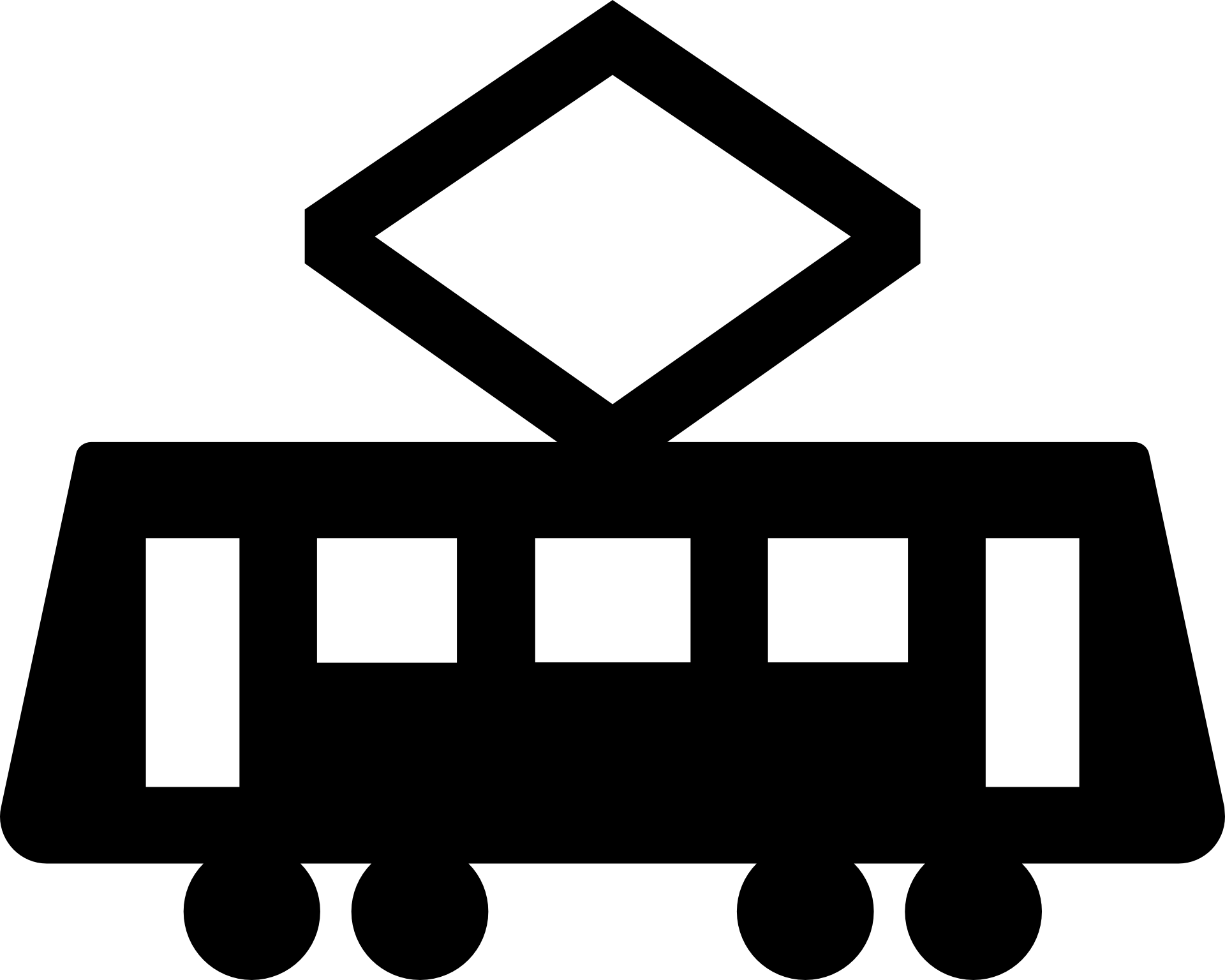 Tram logo with black tram silhouette on a white background